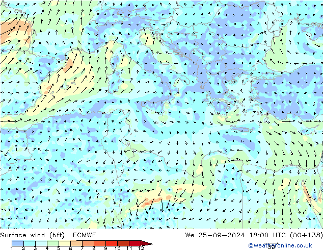  10 m (bft) ECMWF  25.09.2024 18 UTC