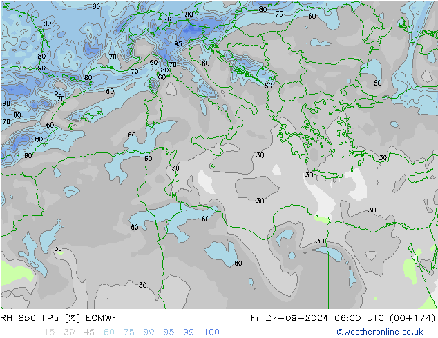 RH 850 hPa ECMWF Fr 27.09.2024 06 UTC