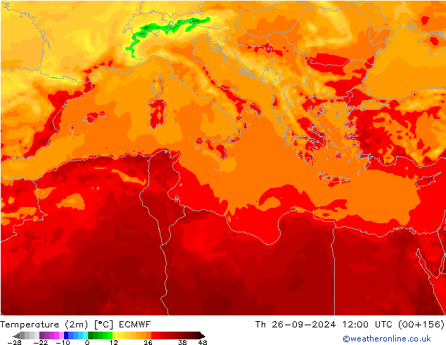 Temperature (2m) ECMWF Čt 26.09.2024 12 UTC