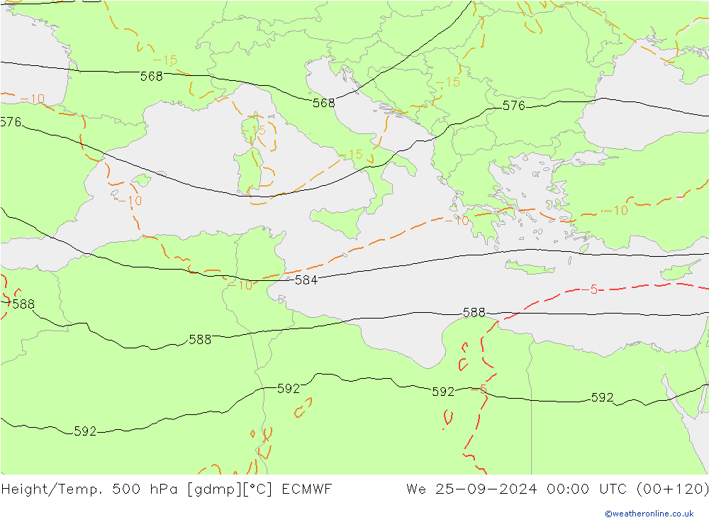 Z500/Rain (+SLP)/Z850 ECMWF Mi 25.09.2024 00 UTC