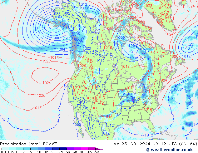 Niederschlag ECMWF Mo 23.09.2024 12 UTC