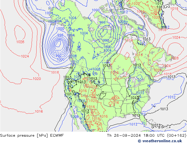 Surface pressure ECMWF Th 26.09.2024 18 UTC