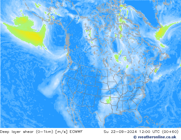 Deep layer shear (0-1km) ECMWF So 22.09.2024 12 UTC