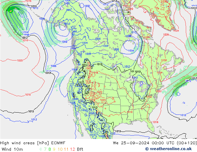 High wind areas ECMWF We 25.09.2024 00 UTC