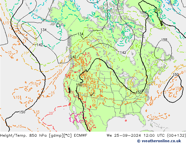 Z500/Rain (+SLP)/Z850 ECMWF mer 25.09.2024 12 UTC