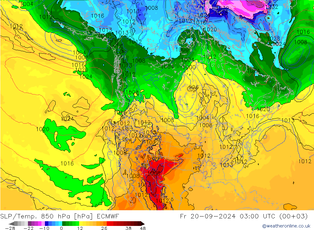 SLP/Temp. 850 hPa ECMWF Pá 20.09.2024 03 UTC