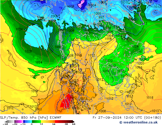 SLP/Temp. 850 hPa ECMWF Fr 27.09.2024 12 UTC