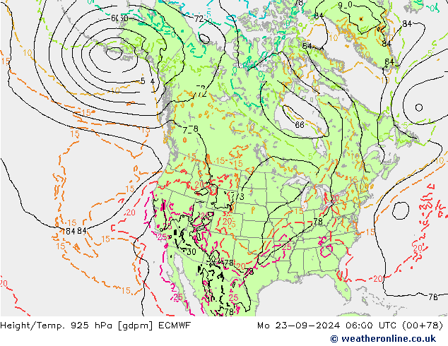 Yükseklik/Sıc. 925 hPa ECMWF Pzt 23.09.2024 06 UTC