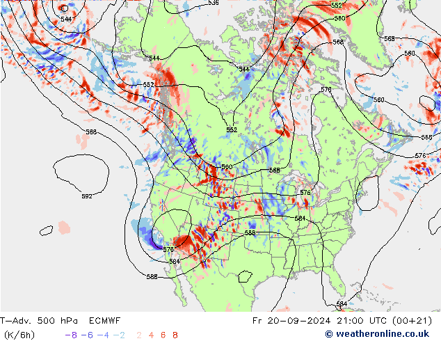 T-Adv. 500 гПа ECMWF пт 20.09.2024 21 UTC