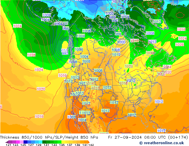 Thck 850-1000 hPa ECMWF  27.09.2024 06 UTC