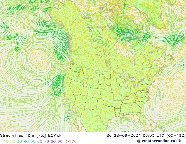 Streamlines 10m ECMWF Sa 28.09.2024 00 UTC