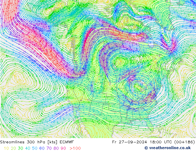 Stromlinien 300 hPa ECMWF Fr 27.09.2024 18 UTC