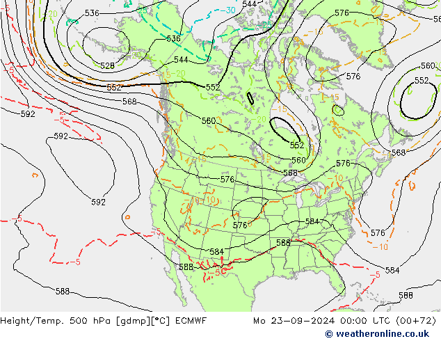 Z500/Rain (+SLP)/Z850 ECMWF Mo 23.09.2024 00 UTC