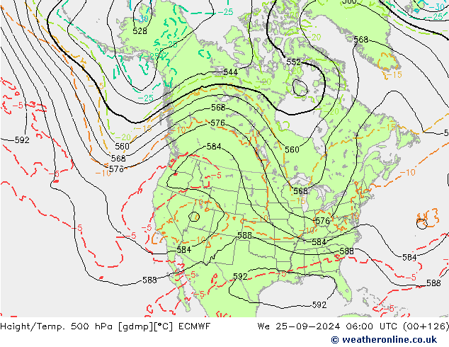 Z500/Rain (+SLP)/Z850 ECMWF We 25.09.2024 06 UTC