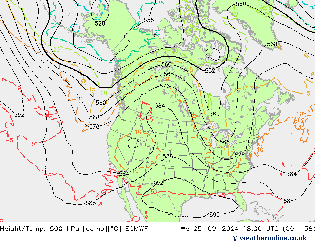 Z500/Yağmur (+YB)/Z850 ECMWF Çar 25.09.2024 18 UTC