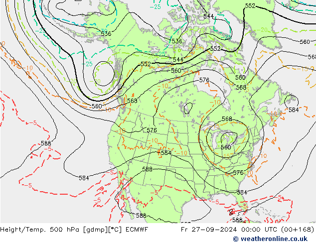 Z500/Rain (+SLP)/Z850 ECMWF ven 27.09.2024 00 UTC