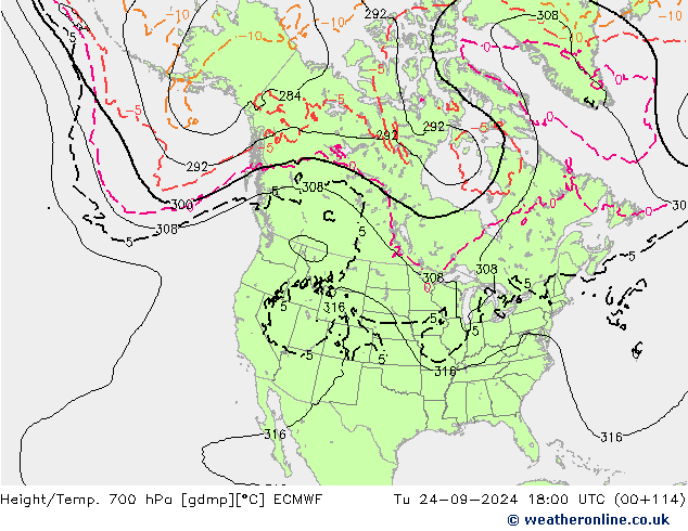 Height/Temp. 700 hPa ECMWF Ter 24.09.2024 18 UTC