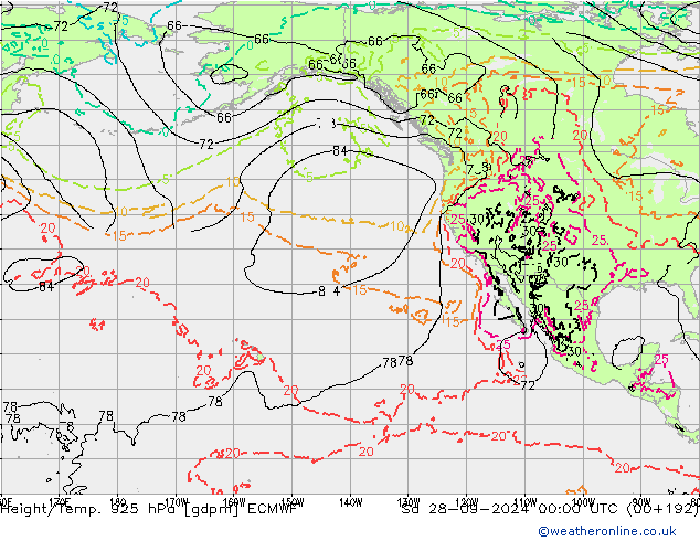 Height/Temp. 925 hPa ECMWF sab 28.09.2024 00 UTC