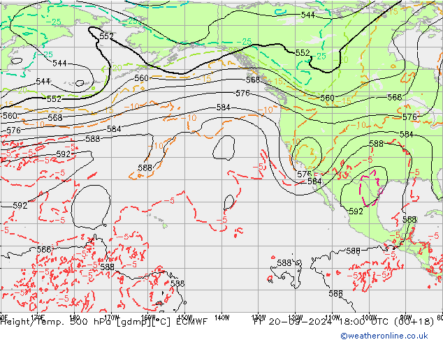 Z500/Rain (+SLP)/Z850 ECMWF Fr 20.09.2024 18 UTC