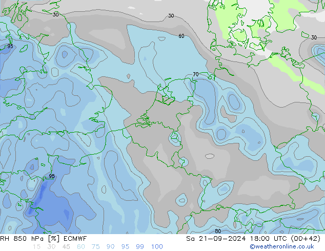 RH 850 hPa ECMWF Sa 21.09.2024 18 UTC