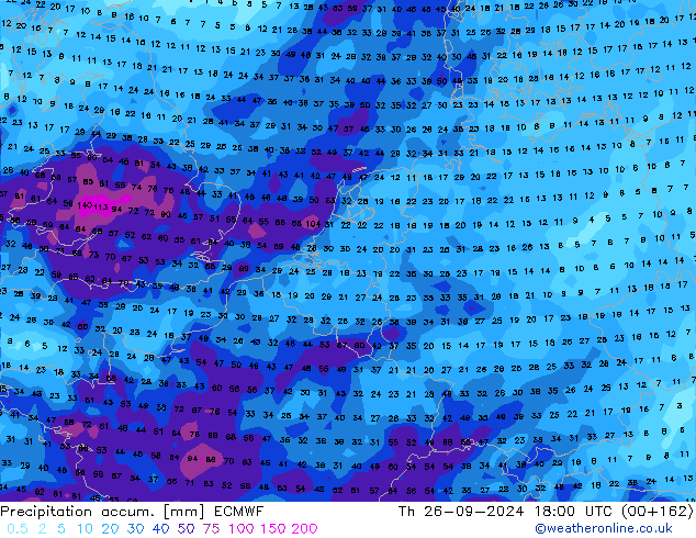 Precipitation accum. ECMWF Th 26.09.2024 18 UTC