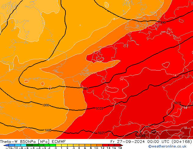 Theta-W 850hPa ECMWF Fr 27.09.2024 00 UTC