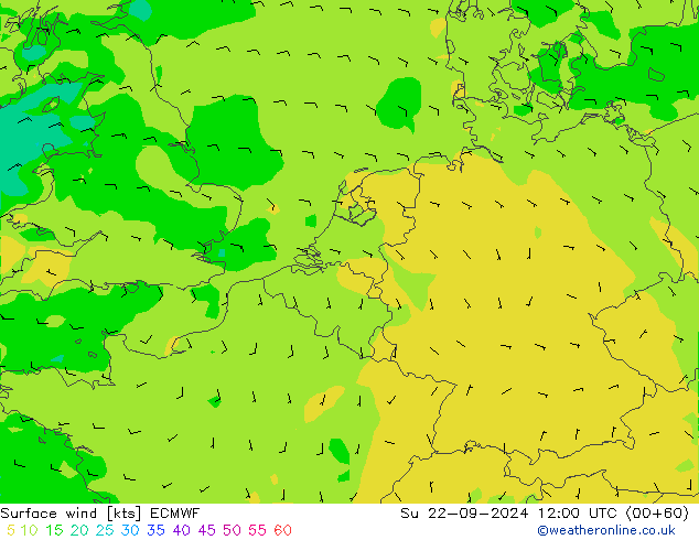 Vento 10 m ECMWF dom 22.09.2024 12 UTC