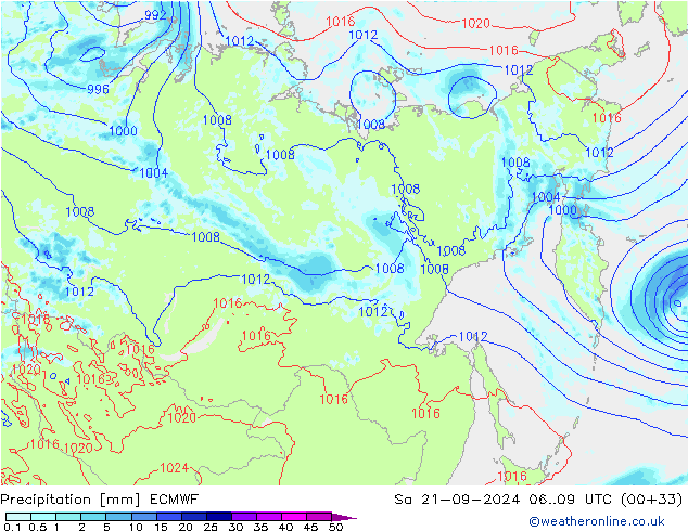 Srážky ECMWF So 21.09.2024 09 UTC