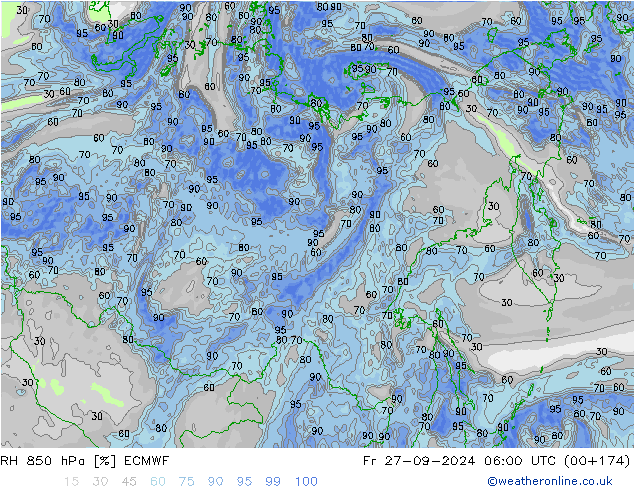 RH 850 hPa ECMWF Fr 27.09.2024 06 UTC