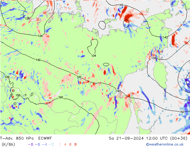 T-Adv. 850 гПа ECMWF сб 21.09.2024 12 UTC