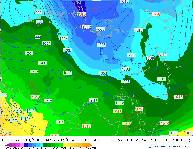 Thck 700-1000 hPa ECMWF Su 22.09.2024 09 UTC