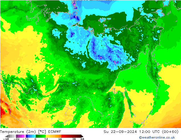 Temperatura (2m) ECMWF dom 22.09.2024 12 UTC