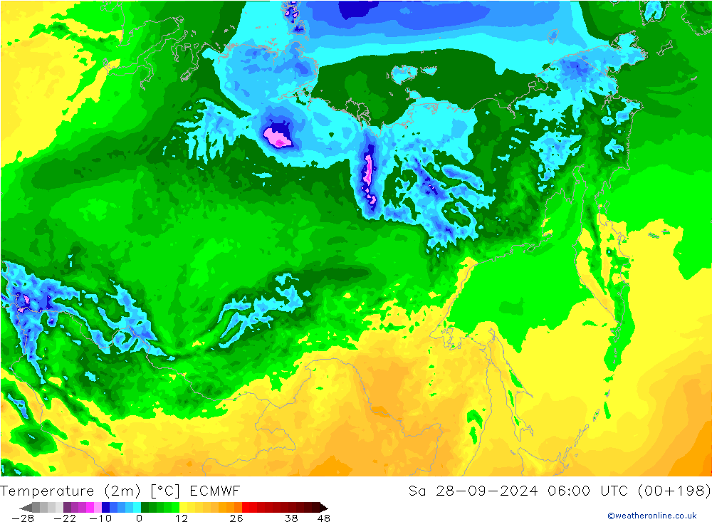 Temperature (2m) ECMWF Sa 28.09.2024 06 UTC