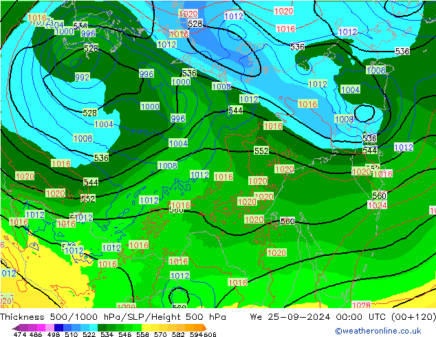 500-1000 hPa Kalınlığı ECMWF Çar 25.09.2024 00 UTC