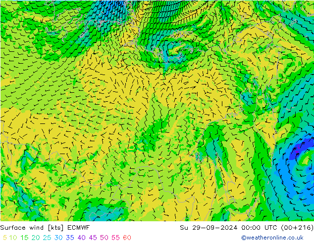 Viento 10 m ECMWF dom 29.09.2024 00 UTC