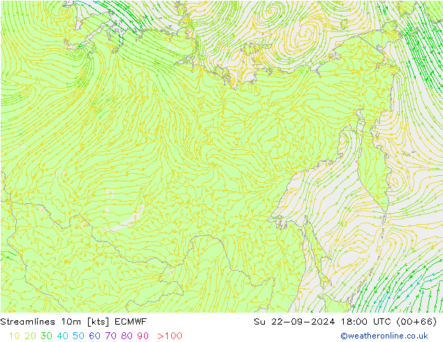 Línea de corriente 10m ECMWF dom 22.09.2024 18 UTC