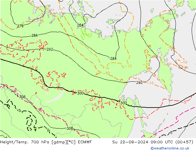 Height/Temp. 700 hPa ECMWF Su 22.09.2024 09 UTC