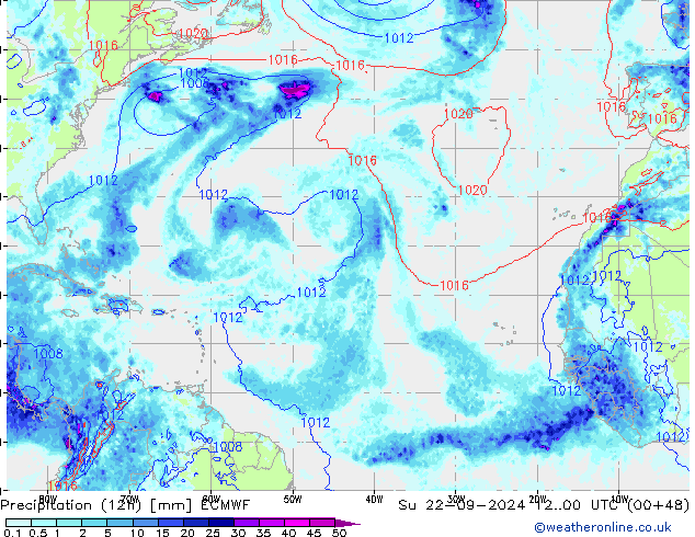 Precipitation (12h) ECMWF Su 22.09.2024 00 UTC