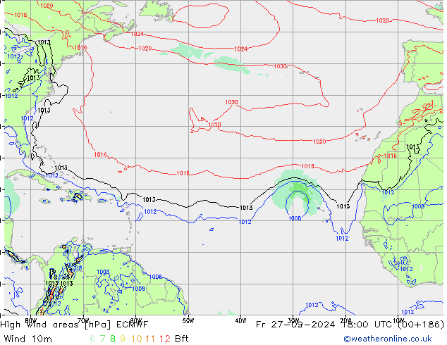 High wind areas ECMWF Pá 27.09.2024 18 UTC