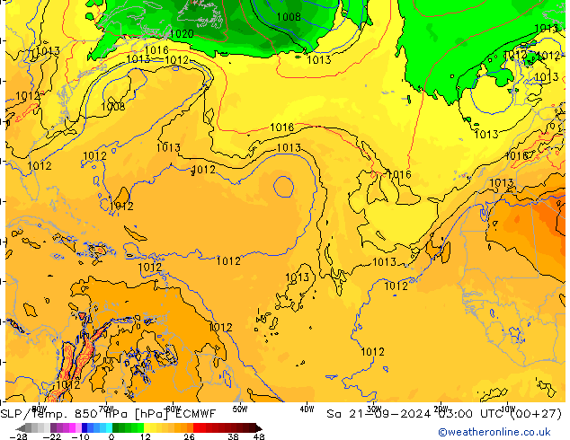 850 hPa Yer Bas./Sıc ECMWF Cts 21.09.2024 03 UTC