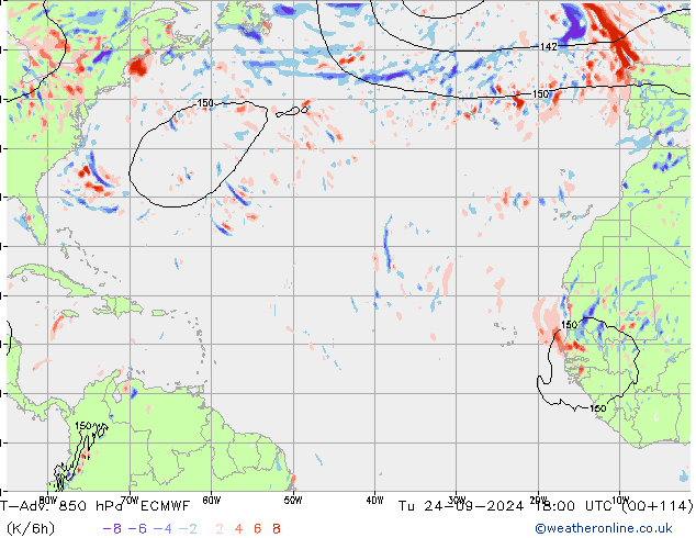 T-Adv. 850 hPa ECMWF di 24.09.2024 18 UTC