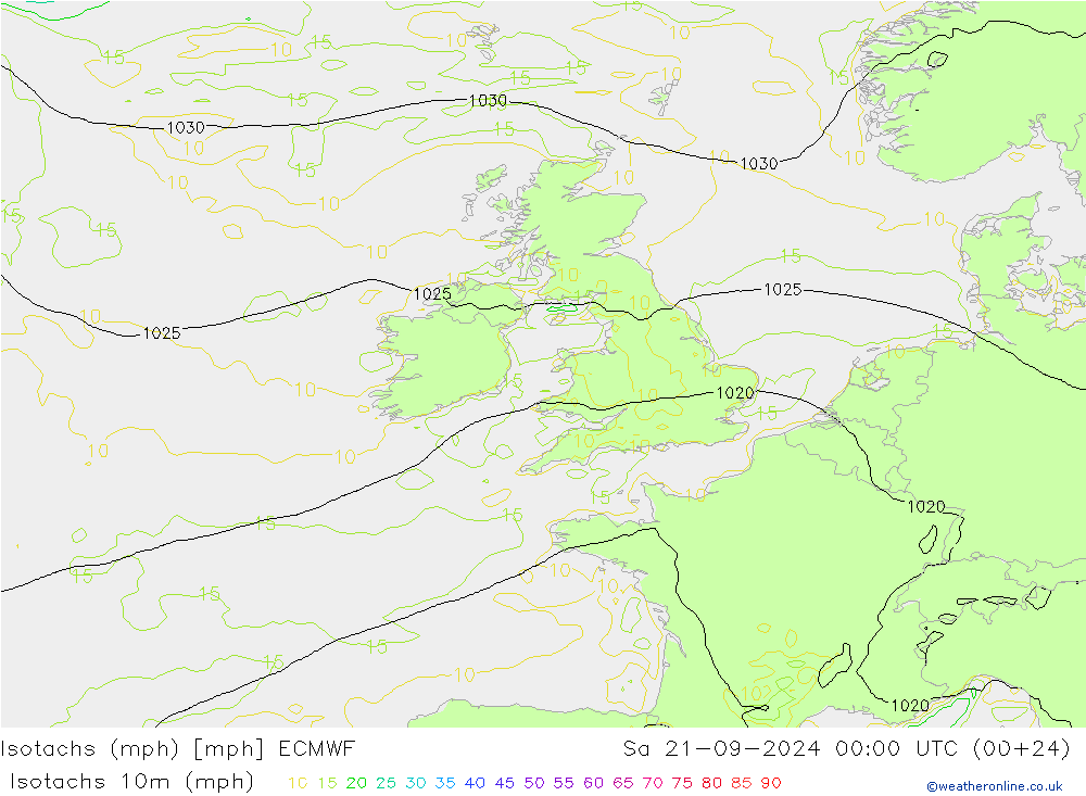 Isotachen (mph) ECMWF za 21.09.2024 00 UTC