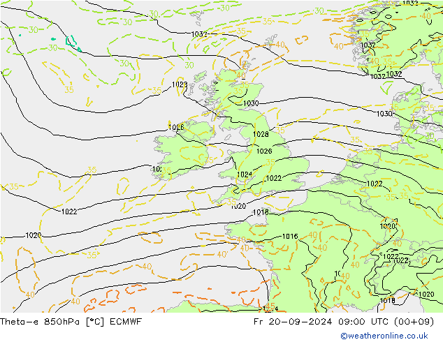 Theta-e 850hPa ECMWF Cu 20.09.2024 09 UTC