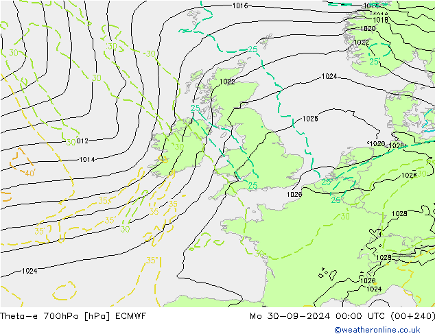 Theta-e 700hPa ECMWF ma 30.09.2024 00 UTC