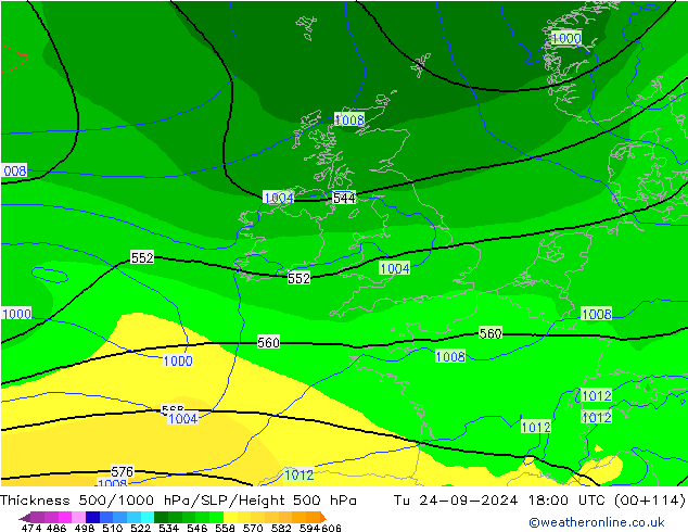 Thck 500-1000hPa ECMWF wto. 24.09.2024 18 UTC