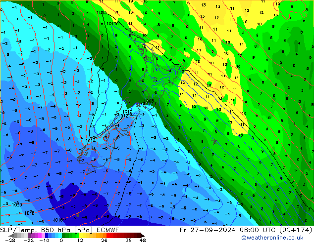 SLP/Temp. 850 hPa ECMWF Sex 27.09.2024 06 UTC