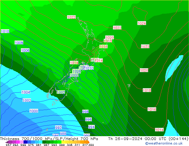 Thck 700-1000 hPa ECMWF  26.09.2024 00 UTC