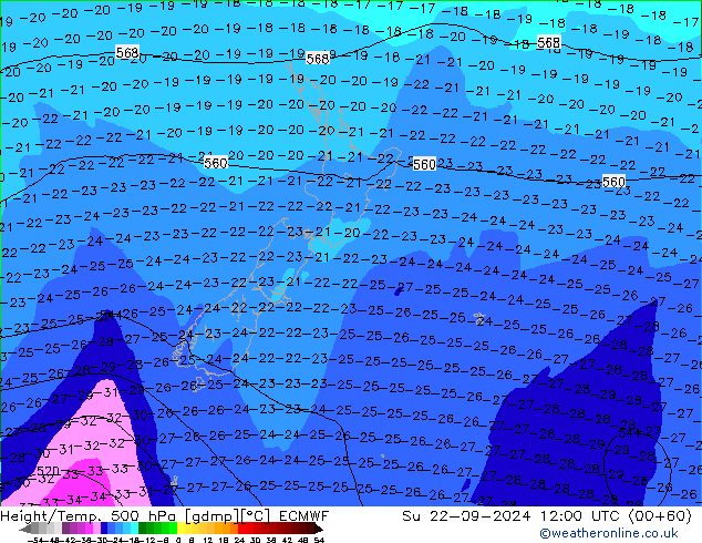 Z500/Regen(+SLP)/Z850 ECMWF zo 22.09.2024 12 UTC