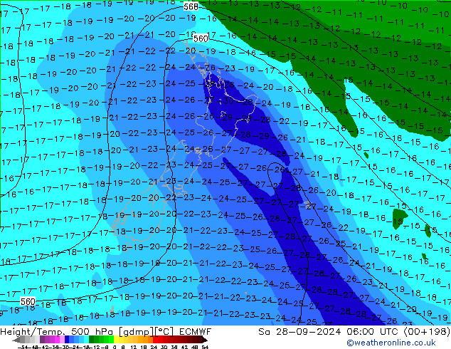 Z500/Rain (+SLP)/Z850 ECMWF so. 28.09.2024 06 UTC