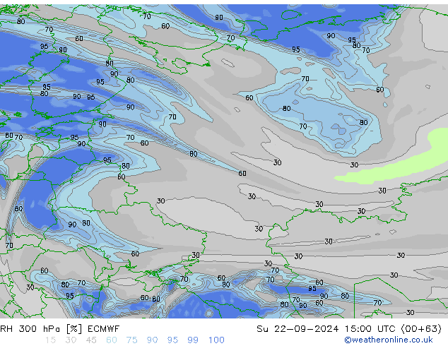 RH 300 hPa ECMWF Su 22.09.2024 15 UTC